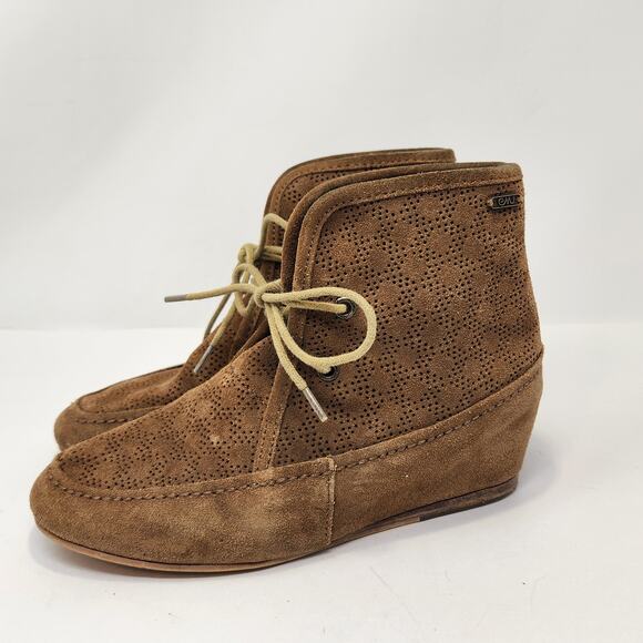 Emu Australia Women Brown Suede Ankle Boots Size 7 Lace Up Wedge Casual Moc - Picture 5 of 9